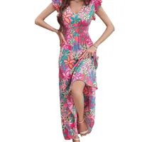 Summer New Sweet Floral Print Mini Dress  Style Holiday Fashion V-neck Sleeveless Elegant Ankle Length main image 5