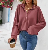 Fashion Style Long Sleeve Solid Color Buttons Shirt/T-shirt Autumn And Winter New Women's Clothing Fashion Street Style High Street Style sku image 3