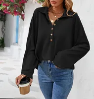 Fashion Style Long Sleeve Solid Color Buttons Shirt/T-shirt Autumn And Winter New Women's Clothing Fashion Street Style High Street Style sku image 18