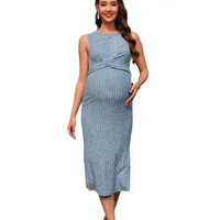 Spring  Round Neck Vest Chest Knot Tight Wrap Maternity Dress Elegant Style Knee-Length Commuting Style Dress main image 5