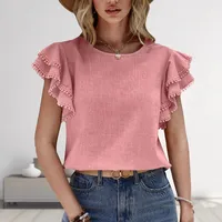 Casual Loose-Fitting Women's Round Neck Short Sleeve Batwing Shirt Summer Casual European Elegant Commuter Polyester Fabric Top main image 1
