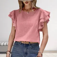 Casual Loose-Fitting Women's Round Neck Short Sleeve Batwing Shirt Summer Casual European Elegant Commuter Polyester Fabric Top main image 2