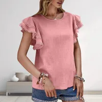 Casual Loose-Fitting Women's Round Neck Short Sleeve Batwing Shirt Summer Casual European Elegant Commuter Polyester Fabric Top main image 4