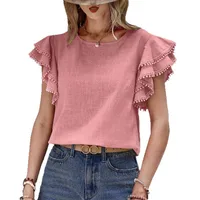 Casual Loose-Fitting Women's Round Neck Short Sleeve Batwing Shirt Summer Casual European Elegant Commuter Polyester Fabric Top main image 5