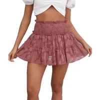 Elegant European Style Skirt Lace Edge Stitching Flared A- Line Skirt High Waist Slim Chiffon Tiered-Ruffle Dress main image 5