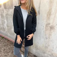 Casual Wool Jacket Coat Ladies Belt Pocket Hooded Solid Color Autumn And Winter Long Sleeve Loose Commuter Style Fashion main image 2