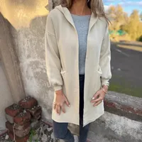 Casual Wool Jacket Coat Ladies Belt Pocket Hooded Solid Color Autumn And Winter Long Sleeve Loose Commuter Style Fashion main image 3