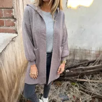Casual Wool Jacket Coat Ladies Belt Pocket Hooded Solid Color Autumn And Winter Long Sleeve Loose Commuter Style Fashion main image 4