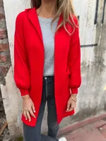 Casual Wool Jacket Coat Ladies Belt Pocket Hooded Solid Color Autumn And Winter Long Sleeve Loose Commuter Style Fashion sku image 2