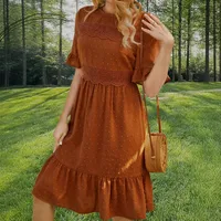 Elegant Round Neck Lace Stitching Solid Color Spring And Summer New Women's Dress Gore Skirt Short Sleeve Mid-Length Dress Dress Commuter Quality main image 1