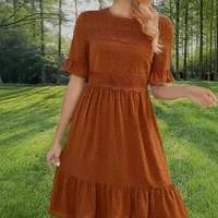 Elegant Round Neck Lace Stitching Solid Color Spring And Summer New Women's Dress Gore Skirt Short Sleeve Mid-Length Dress Dress Commuter Quality main image 2