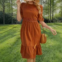 Elegant Round Neck Lace Stitching Solid Color Spring And Summer New Women's Dress Gore Skirt Short Sleeve Mid-Length Dress Dress Commuter Quality main image 3