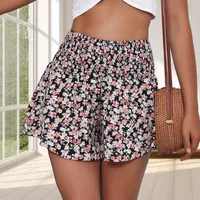 Internet Hot Daisy Print Pleated Waist Wide Leg Shorts Casual Style Polyester Fabric Women's Shorts main image 1