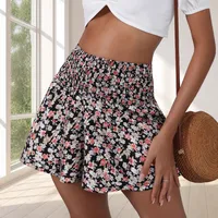 Internet Hot Daisy Print Pleated Waist Wide Leg Shorts Casual Style Polyester Fabric Women's Shorts main image 3