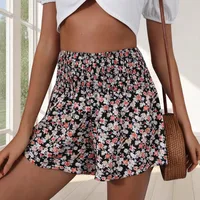 Internet Hot Daisy Print Pleated Waist Wide Leg Shorts Casual Style Polyester Fabric Women's Shorts main image 4