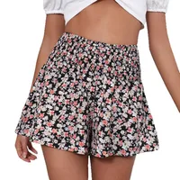 Internet Hot Daisy Print Pleated Waist Wide Leg Shorts Casual Style Polyester Fabric Women's Shorts main image 5