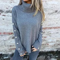 Casual Turtleneck Button Women's Knitwear Cotton Spandex Long Sleeve Solid Color Autumn And Winter New  Style main image 1