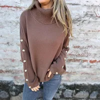 Casual Turtleneck Button Women's Knitwear Cotton Spandex Long Sleeve Solid Color Autumn And Winter New  Style main image 3