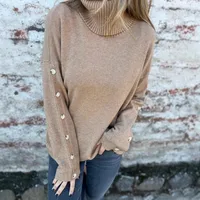 Casual Turtleneck Button Women's Knitwear Cotton Spandex Long Sleeve Solid Color Autumn And Winter New  Style main image 4