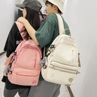 Casual Solid Color Backpack Unisex Couple School Handbag Nylon Material Urban Simple Fashion Shockproof Wear-Resistant Breathable main image 3