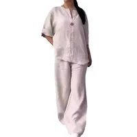 Fashion Solid Color Cotton Linen Women Casual Suit Pants Elegant Commuter Style Long Sleeve Pocket Characteristic Casual Suit main image 5