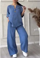 Fashion Solid Color Cotton Linen Women Casual Suit Pants Elegant Commuter Style Long Sleeve Pocket Characteristic Casual Suit sku image 11