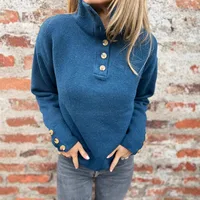 Casual Knitted Sweater Solid Color Buttons Stand Collar Loose Design Autumn And Winter New Comfort Cotton Blend Long Sleeve main image 1