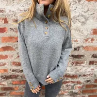 Casual Knitted Sweater Solid Color Buttons Stand Collar Loose Design Autumn And Winter New Comfort Cotton Blend Long Sleeve main image 3