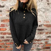 Casual Knitted Sweater Solid Color Buttons Stand Collar Loose Design Autumn And Winter New Comfort Cotton Blend Long Sleeve main image 4