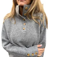Casual Knitted Sweater Solid Color Buttons Stand Collar Loose Design Autumn And Winter New Comfort Cotton Blend Long Sleeve main image 5
