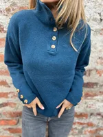 Casual Knitted Sweater Solid Color Buttons Stand Collar Loose Design Autumn And Winter New Comfort Cotton Blend Long Sleeve sku image 24