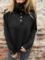 Casual Knitted Sweater Solid Color Buttons Stand Collar Loose Design Autumn And Winter New Comfort Cotton Blend Long Sleeve sku image 6