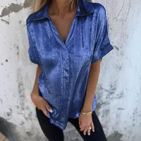 Summer New Loose Golden Embossed Short Sleeve Stand Collar Shirt Women's Comfortable Breathable Polyester Blend Casual Business Suit main image 2