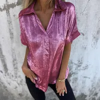 Summer New Loose Golden Embossed Short Sleeve Stand Collar Shirt Women's Comfortable Breathable Polyester Blend Casual Business Suit main image 3
