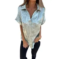 Summer New Loose Golden Embossed Short Sleeve Stand Collar Shirt Women's Comfortable Breathable Polyester Blend Casual Business Suit main image 5