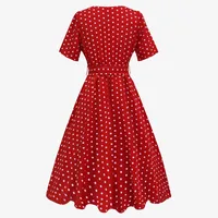 Elegant Retro Women's Dress Round Neck Short Sleeves And Dots Printed Waist-Controlled Full Skirt Mid-Length Dress Dress Suitable For Commuting main image 3