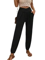 Elegant High Waist Women's Casual Trousers European Style Home Wear Loose Design Pocket Details Comfortable Cotton Blend main image 5