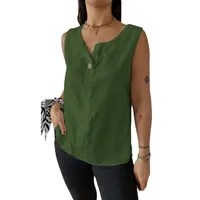 Casual Cotton Linen Vest Women's Summer New Button Top Loose Design T-shirt Solid Color And V-neck Sleeveless Commuter Style main image 5