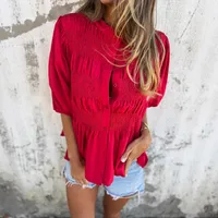 Casual Fashion Short Sleeve Round Neck Button Solid Color Shirt Women's T-shirt Comfortable Breathable Elastic Waist Design main image 1