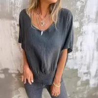 Casual Cotton And Linen Women's T-shirt V-neck Summer New Push Up Top Comfortable Breathable Short Sleeve T-shirt main image 2