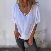 Casual Cotton And Linen Women's T-shirt V-neck Summer New Push Up Top Comfortable Breathable Short Sleeve T-shirt main image 3