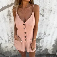 Fashion Casual Style Women's Summer New Cotton And Linen Jumpsuit Bow Five Points Short Belt Pocket Design main image 2