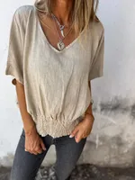 Casual Cotton And Linen Women's T-shirt V-neck Summer New Push Up Top Comfortable Breathable Short Sleeve T-shirt sku image 23