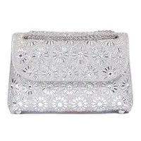 Fashion Rhinestone-Encrusted Chain Shoulder Bag Women's The Dinner Party Bag Fashion Compact Square PU Leather Handbag Strap Polyester Fiber Lining sku image 1
