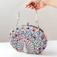 New Peacock Diamond-Embedded Dinner Bag Retro  Style Portable Party Dress Handbag Polyester Lining main image 1
