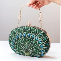 New Peacock Diamond-Embedded Dinner Bag Retro  Style Portable Party Dress Handbag Polyester Lining main image 4