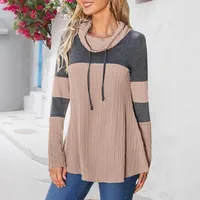 Fashionable Knitted Long Sleeve Women T-shirt Fall/Winter New Patchwork Turtleneck Street Style Polyester Fabric main image 1