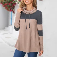Fashionable Knitted Long Sleeve Women T-shirt Fall/Winter New Patchwork Turtleneck Street Style Polyester Fabric main image 2