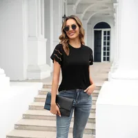 Fashion Round Neck Stitching Lace Decorative T-shirt Women's Summer New Cotton Blend Short Sleeve Street Style Senior Street Style main image 3