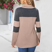 Fashionable Knitted Long Sleeve Women T-shirt Fall/Winter New Patchwork Turtleneck Street Style Polyester Fabric main image 3